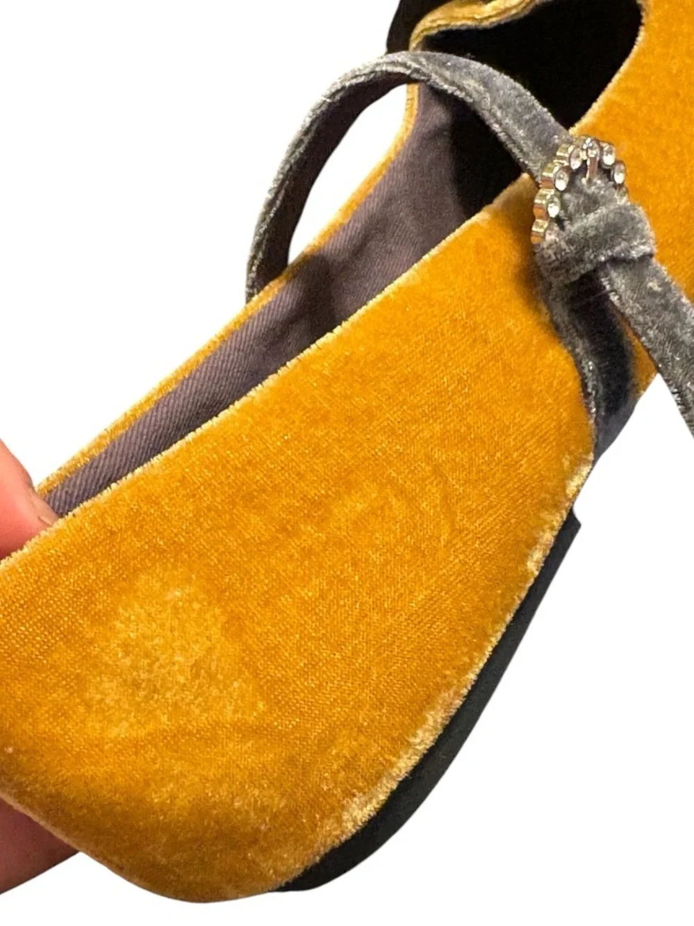 Zara Crushed Velvet Ballet Flats w Embellished Buckle